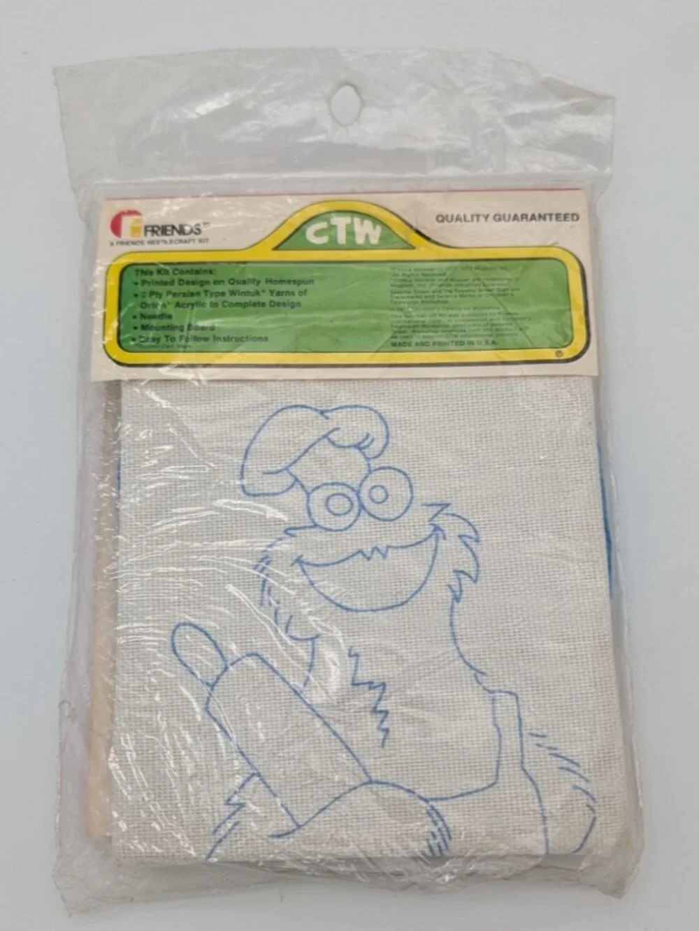 1977 Sesame Street Oscar, Big Bird, & Cookie Monster Needlecraft Kits-3 in Lot